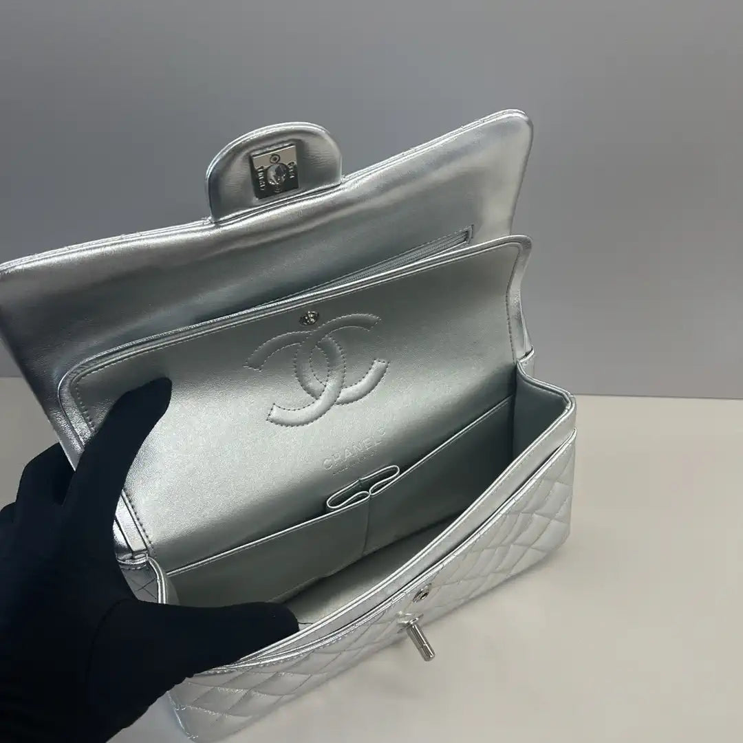 Chanel A01112 Flap Classic 11.12 Handbag Lambskin Silver