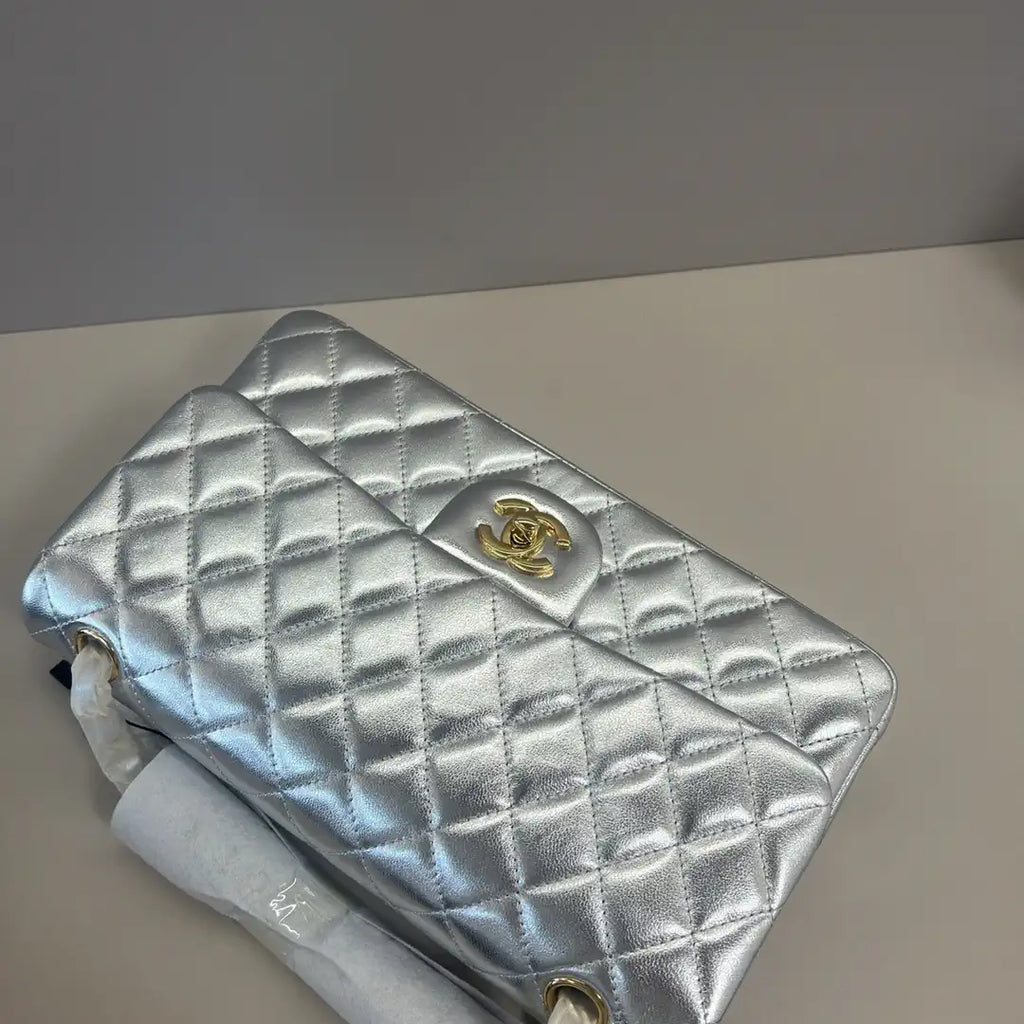 Chanel A01112 Flap Classic 11.12 Handbag Lambskin Silver