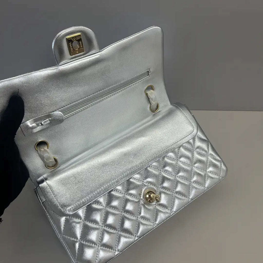 Chanel A01112 Flap Classic 11.12 Handbag Lambskin Silver