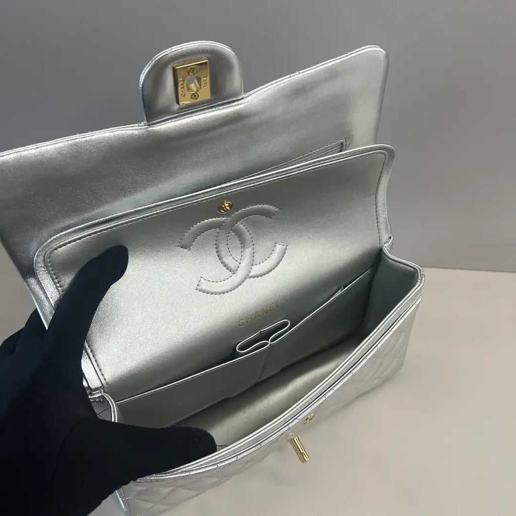 Chanel A01112 Flap Classic 11.12 Handbag Lambskin Silver