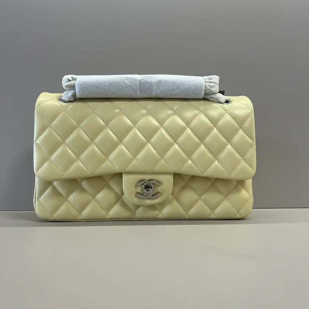 Chanel A01112 Flap Classic 11.12 Handbag Lambskin Light Yellow