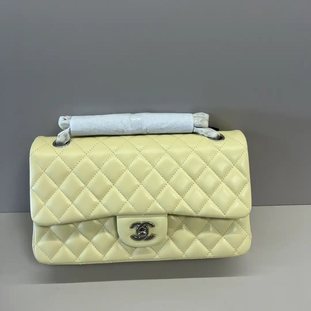 Chanel A01112 Flap Classic 11.12 Handbag Lambskin Light Yellow