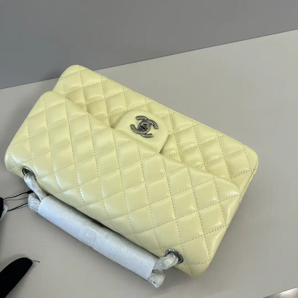 Chanel A01112 Flap Classic 11.12 Handbag Lambskin Light Yellow
