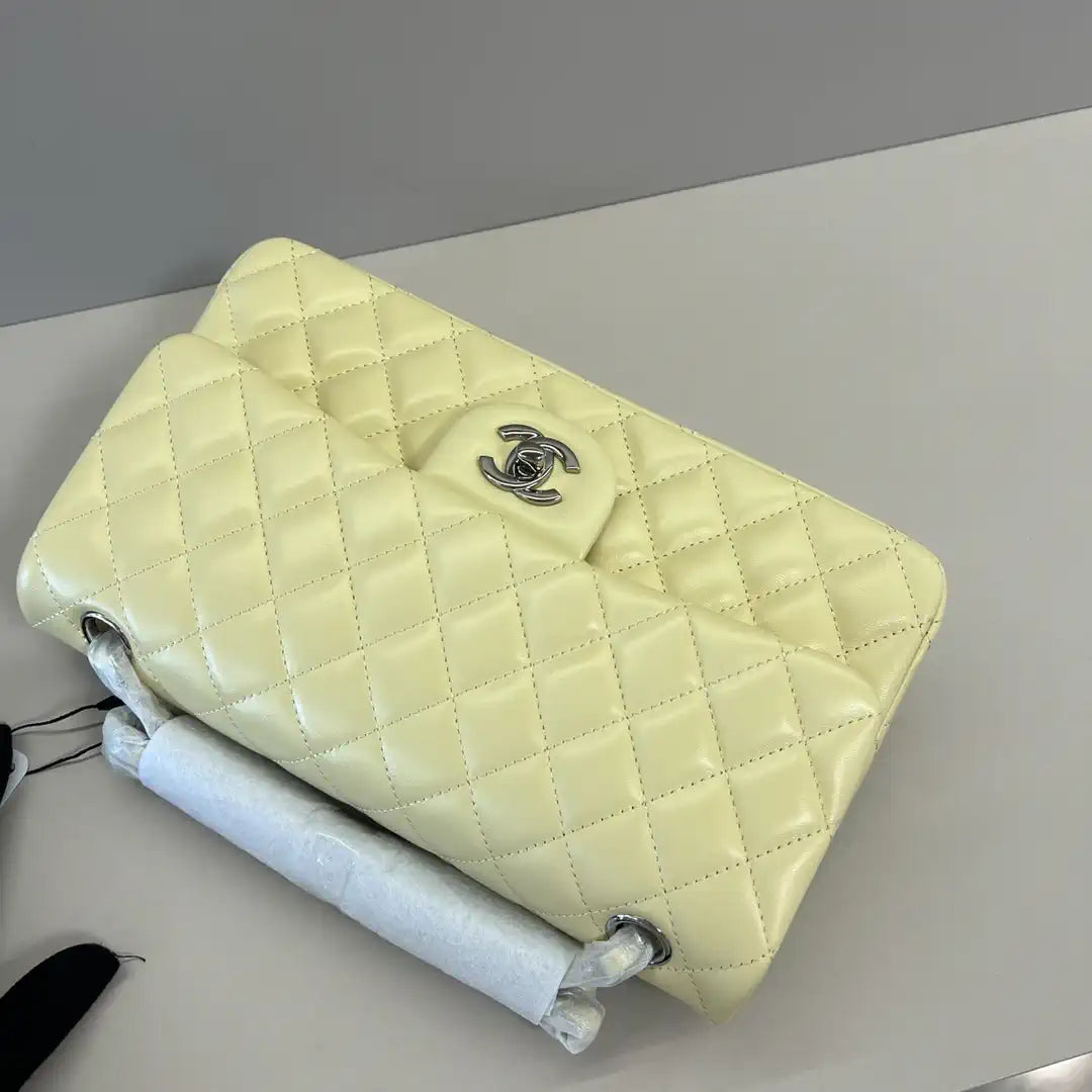 Chanel A01112 Flap Classic 11.12 Handbag Lambskin Light Yellow