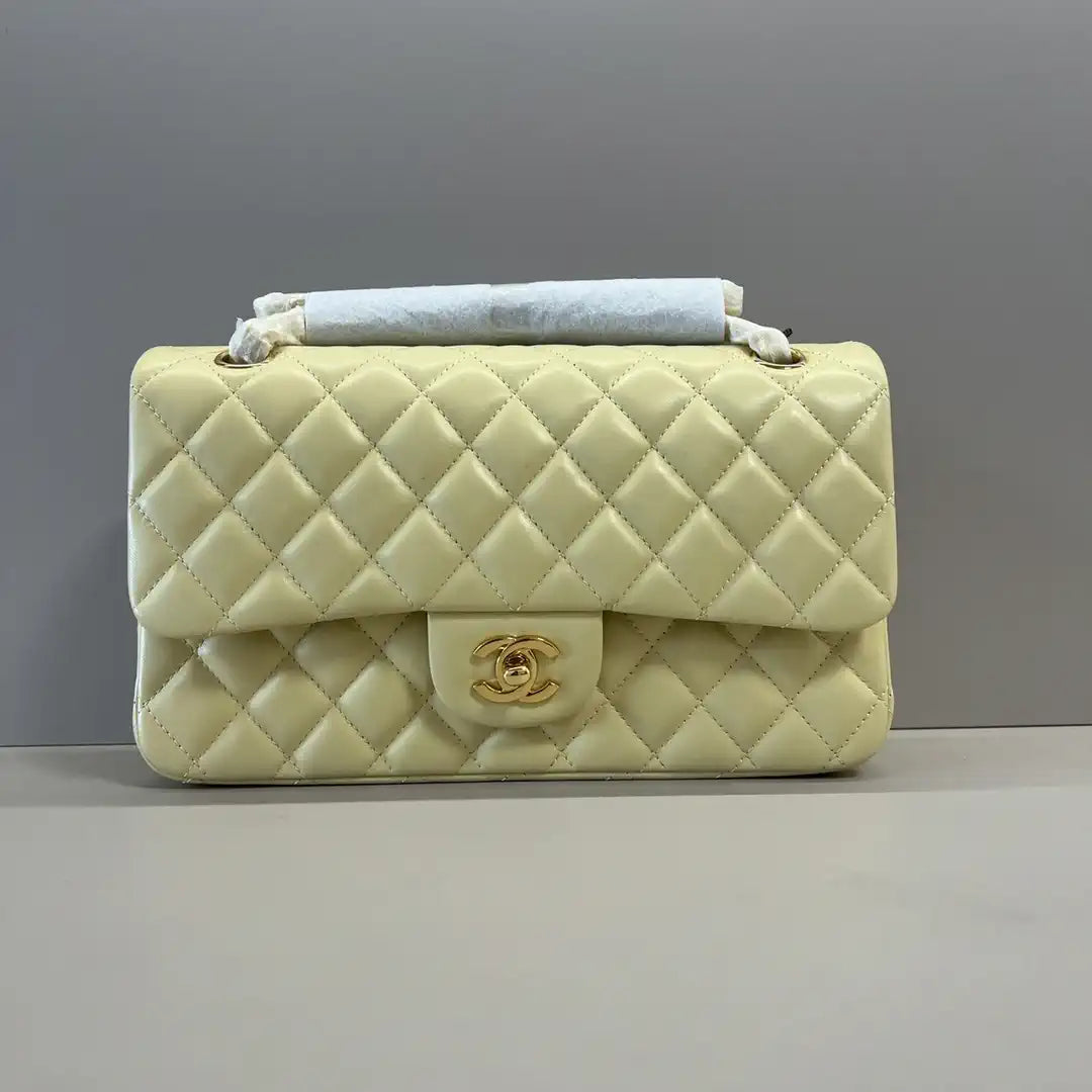 Chanel A01112 Flap Classic 11.12 Handbag Lambskin Light Yellow