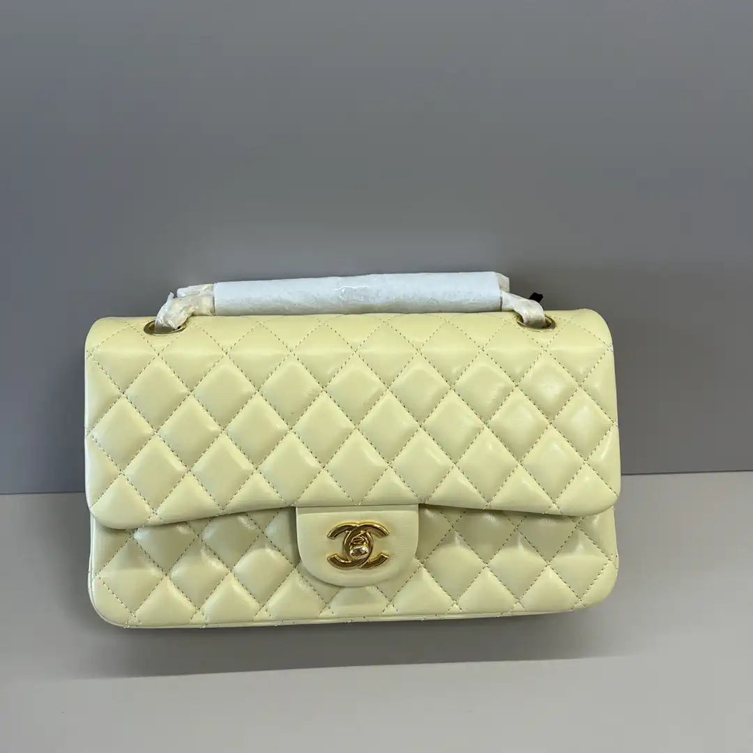 Chanel A01112 Flap Classic 11.12 Handbag Lambskin Light Yellow