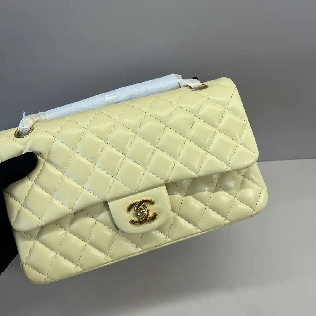 Chanel A01112 Flap Classic 11.12 Handbag Lambskin Light Yellow