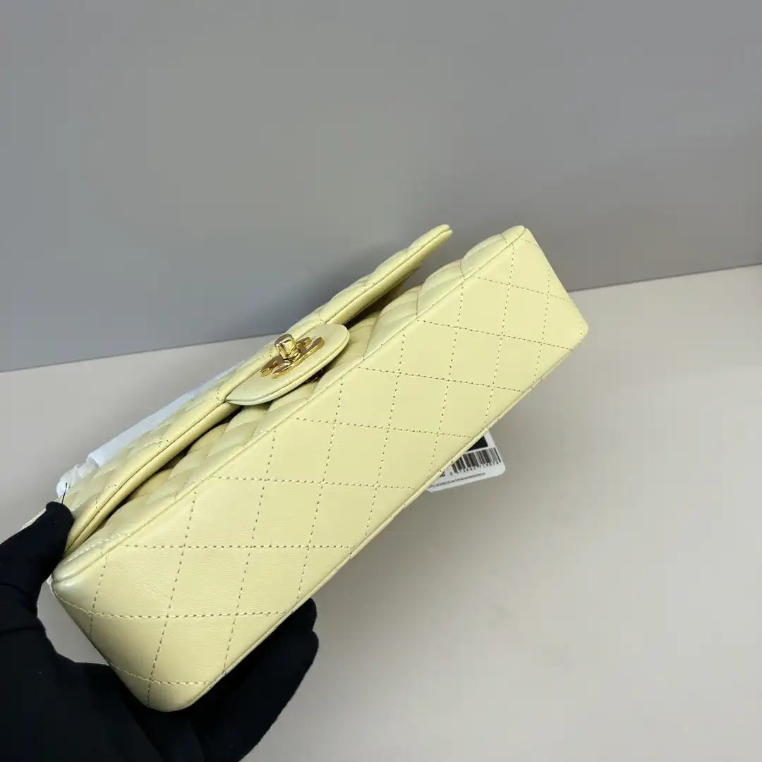 Chanel A01112 Flap Classic 11.12 Handbag Lambskin Light Yellow