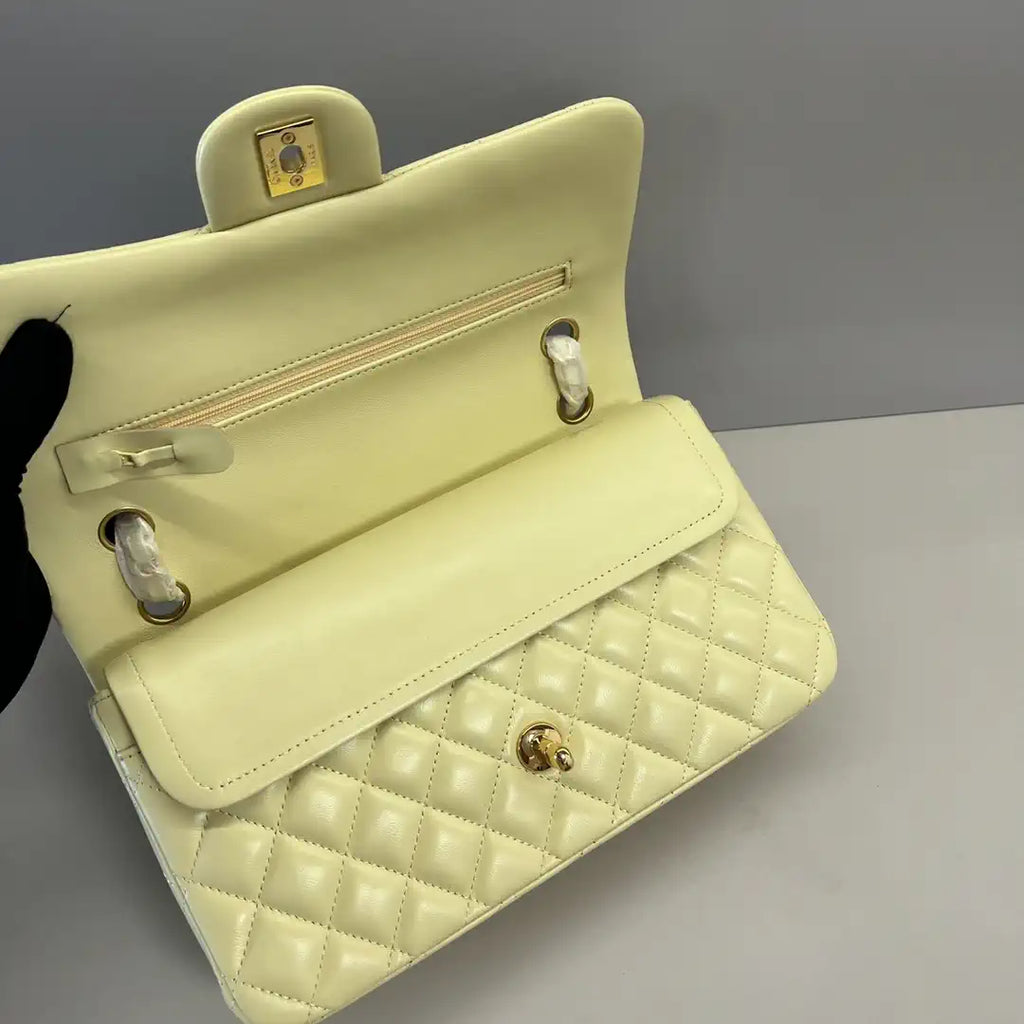 Chanel A01112 Flap Classic 11.12 Handbag Lambskin Light Yellow