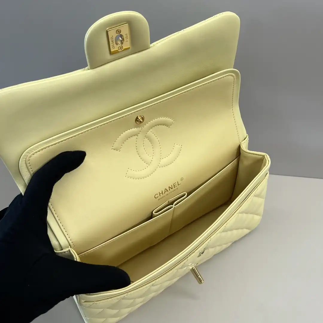 Chanel A01112 Flap Classic 11.12 Handbag Lambskin Light Yellow