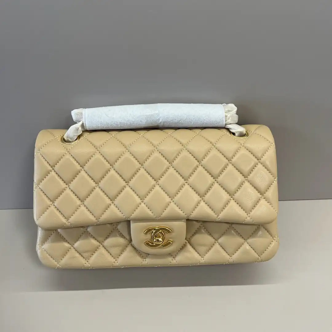 Chanel A01112 Flap Classic 11.12 Handbag Lambskin Apricot