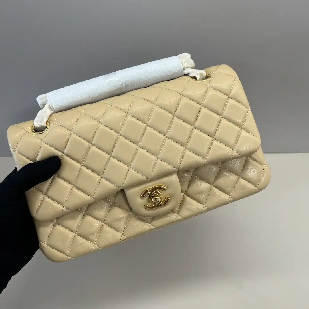 Chanel A01112 Flap Classic 11.12 Handbag Lambskin Apricot