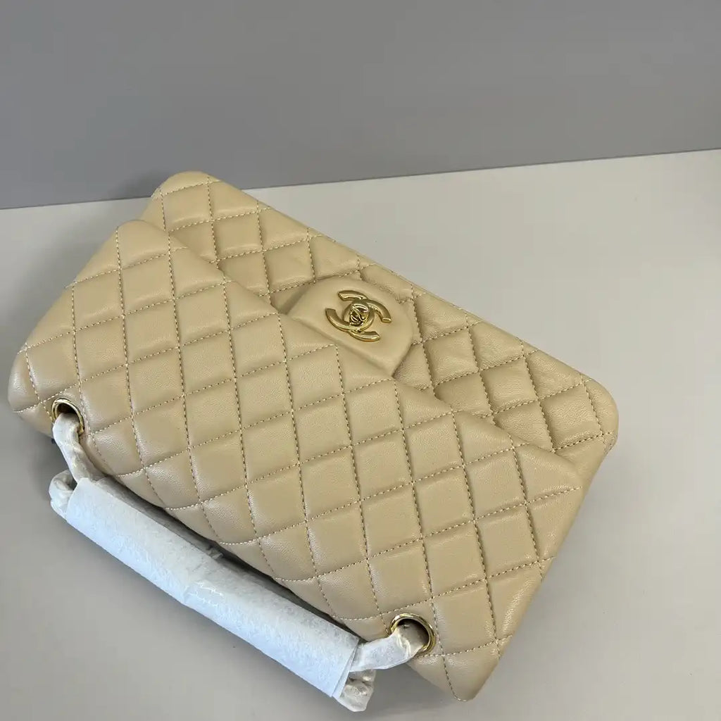 Chanel A01112 Flap Classic 11.12 Handbag Lambskin Apricot