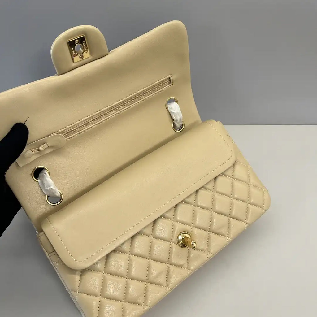 Chanel A01112 Flap Classic 11.12 Handbag Lambskin Apricot