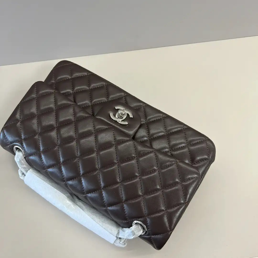 Chanel A01112 Flap Classic 11.12 Handbag Lambskin Dark Brown