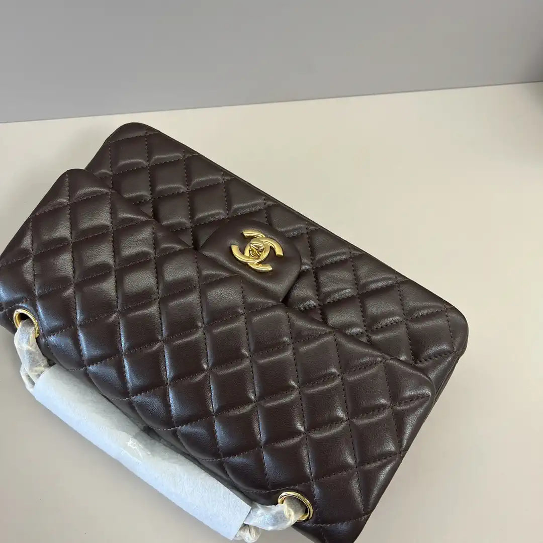 Chanel A01112 Flap Classic 11.12 Handbag Lambskin Dark Brown