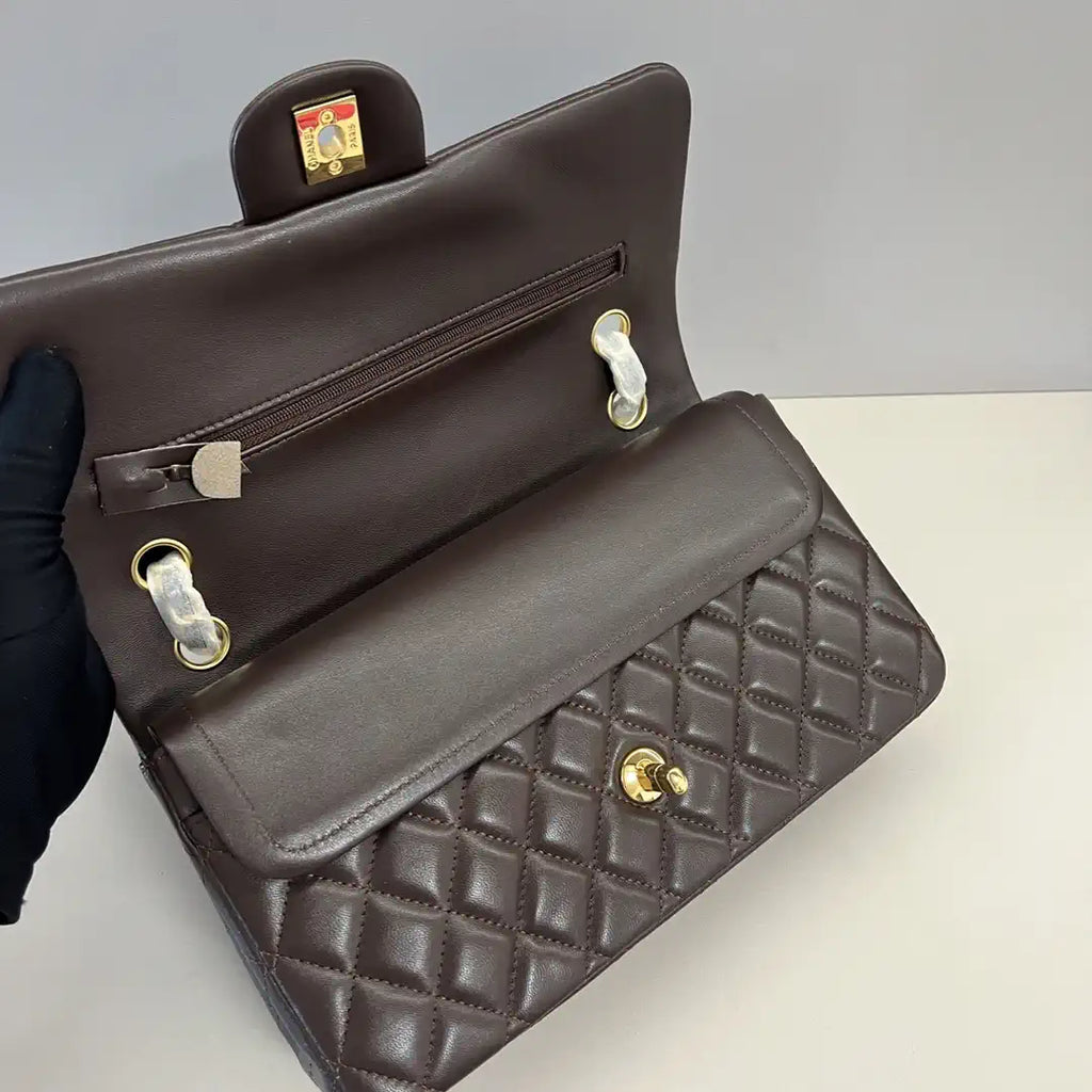 Chanel A01112 Flap Classic 11.12 Handbag Lambskin Dark Brown