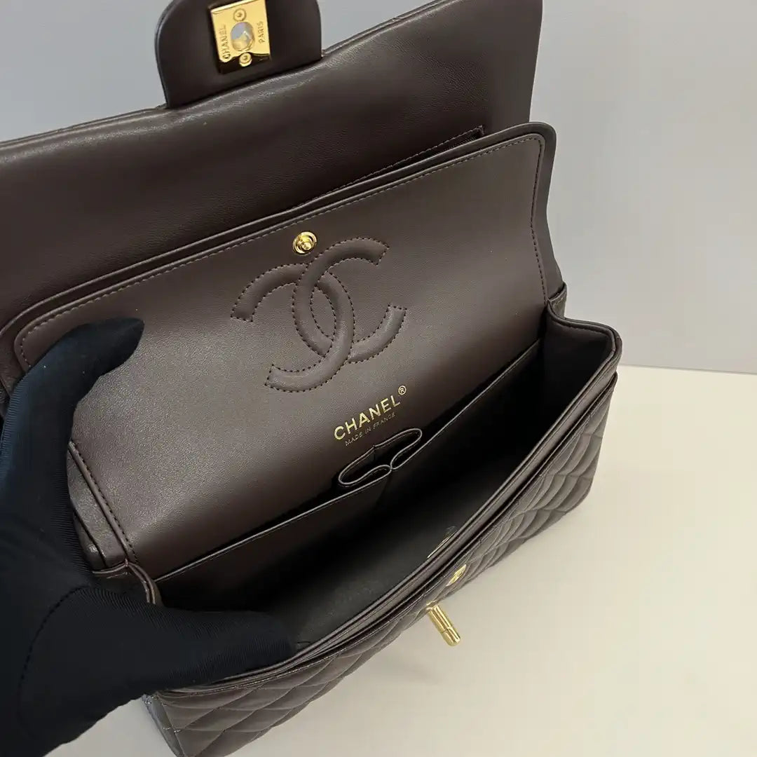 Chanel A01112 Flap Classic 11.12 Handbag Lambskin Dark Brown