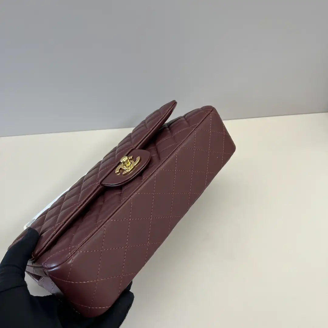 Chanel A01112 Flap Classic 11.12 Handbag Lambskin Wine Red