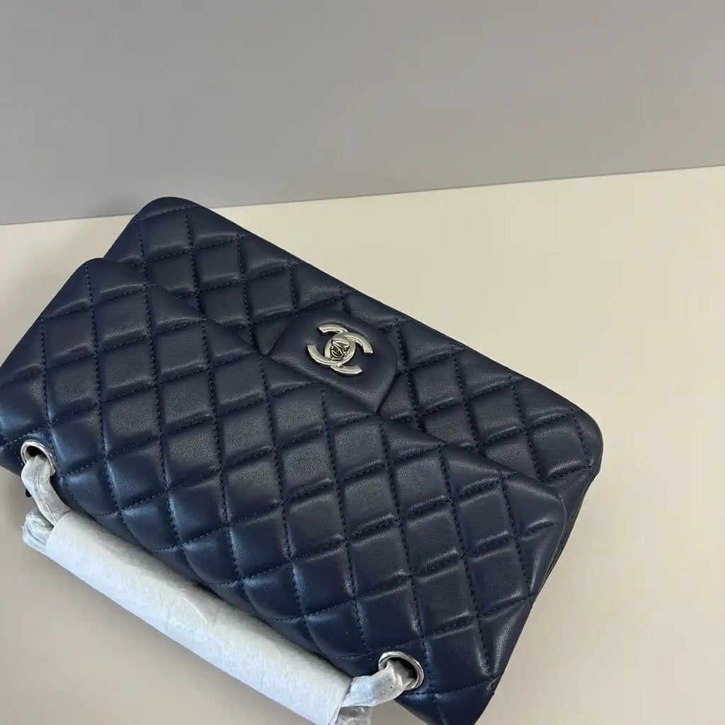 Chanel A01112 Flap Classic 11.12 Handbag Lambskin Navy Blue