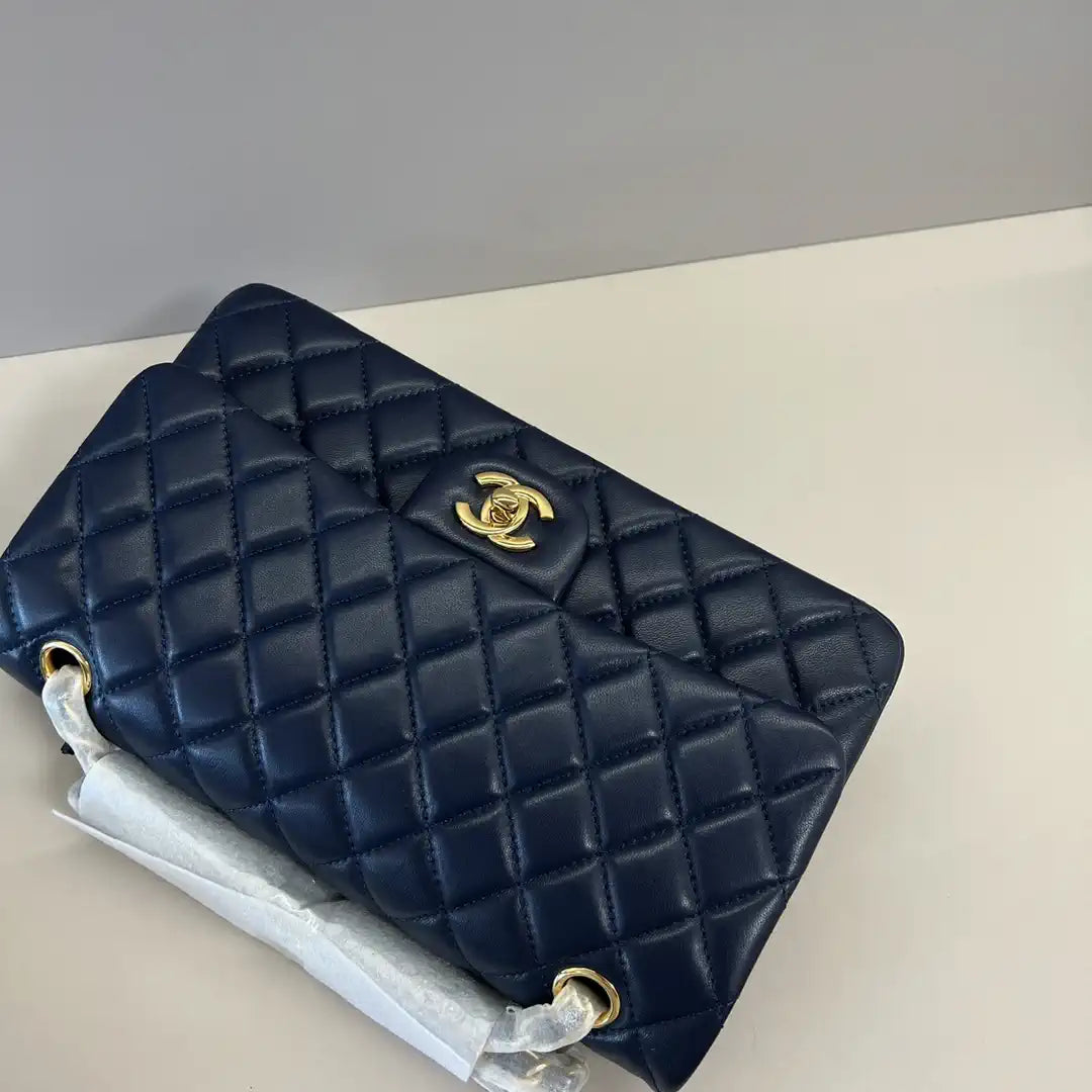 Chanel A01112 Flap Classic 11.12 Handbag Lambskin Navy Blue