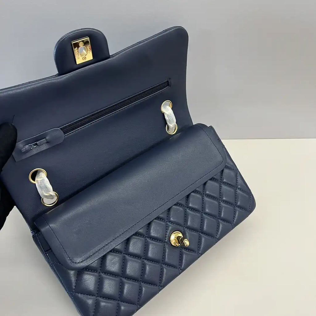 Chanel A01112 Flap Classic 11.12 Handbag Lambskin Navy Blue