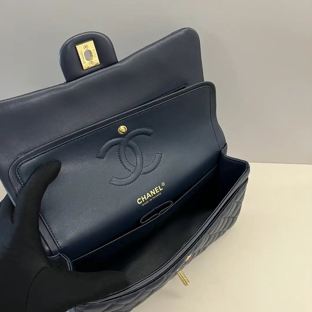 Chanel A01112 Flap Classic 11.12 Handbag Lambskin Navy Blue