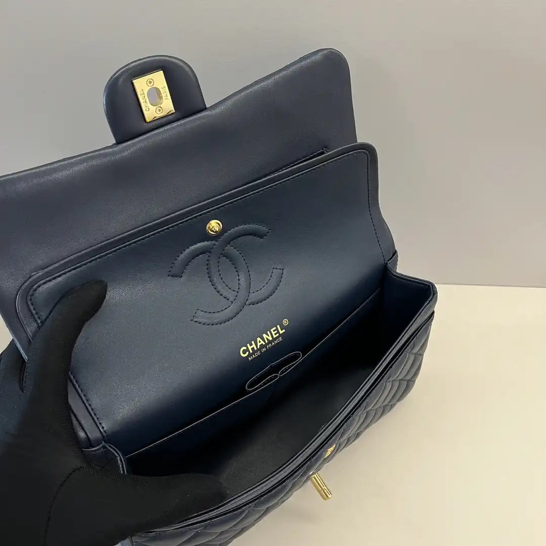 Chanel A01112 Flap Classic 11.12 Handbag Lambskin Navy Blue