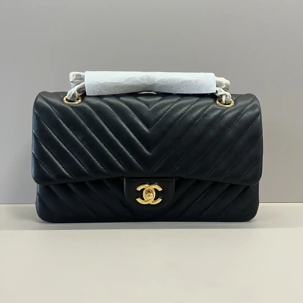 Chanel A01112 Flap Classic 11.12 Handbag Lambskin Black V grid