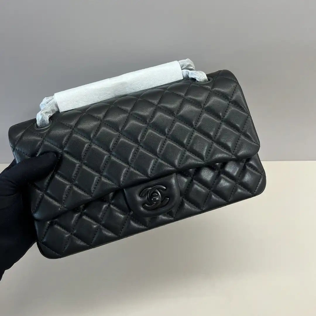 Chanel A01112 Flap Classic 11.12 Handbag Lambskin Black with Black Hardware