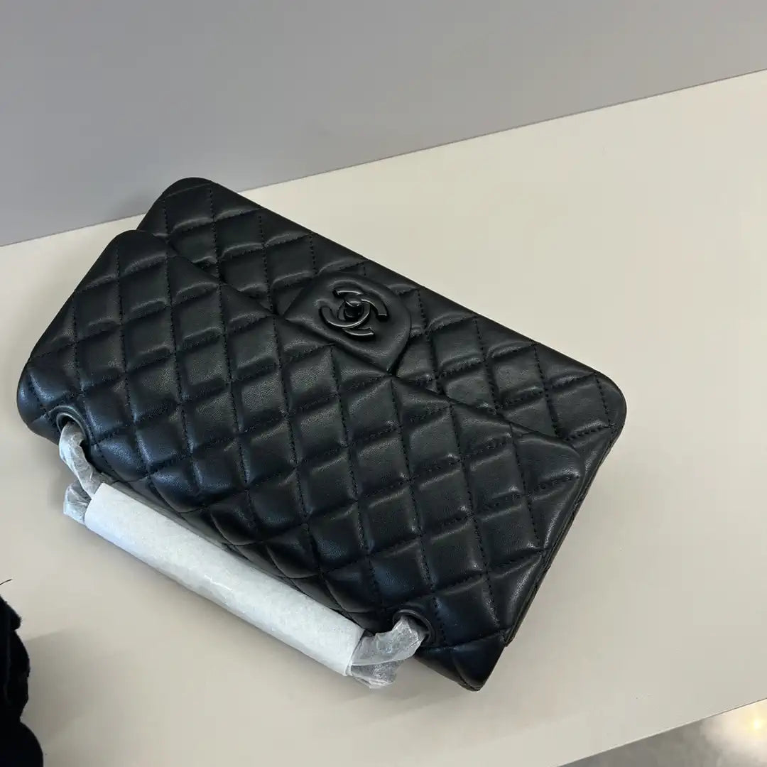 Chanel A01112 Flap Classic 11.12 Handbag Lambskin Black with Black Hardware