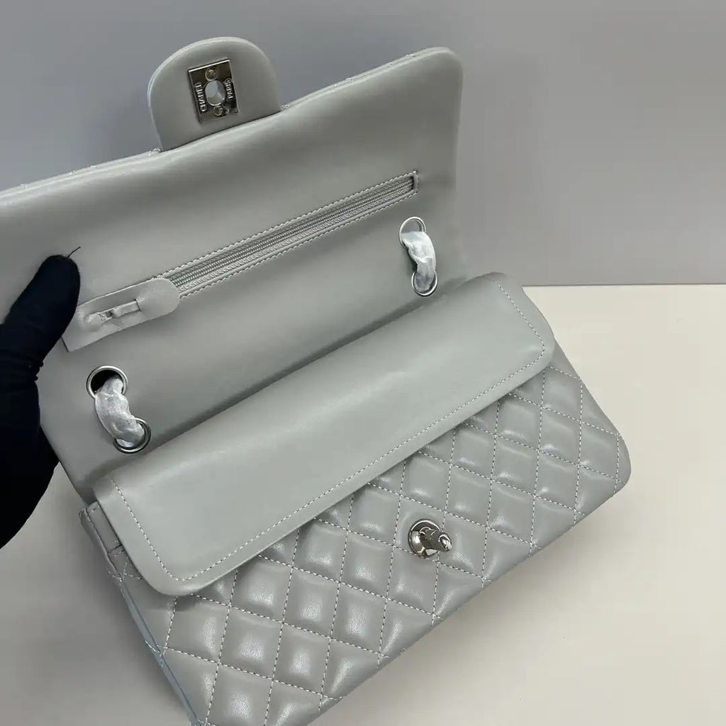 Chanel A01112 Flap Classic 11.12 Handbag Lambskin Light Gray
