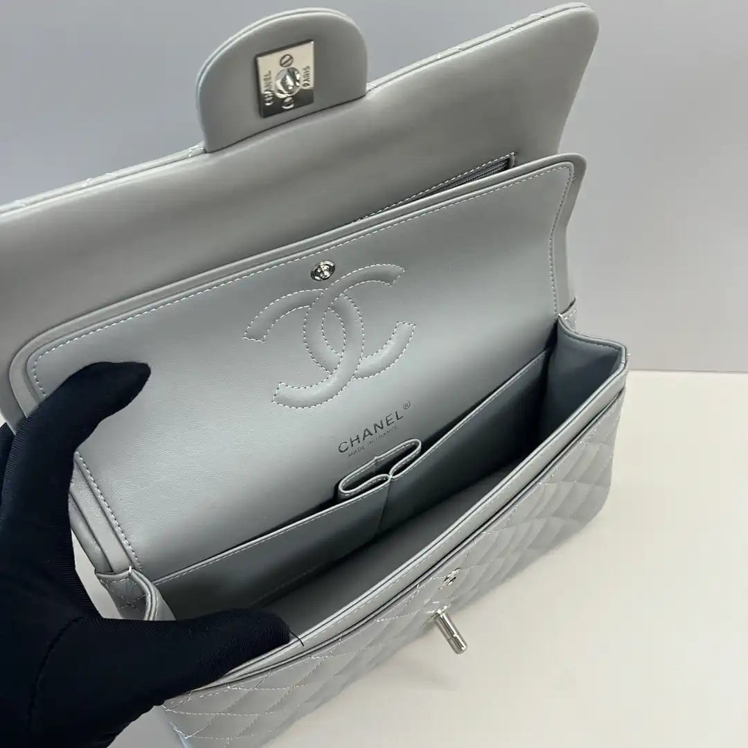Chanel A01112 Flap Classic 11.12 Handbag Lambskin Light Gray