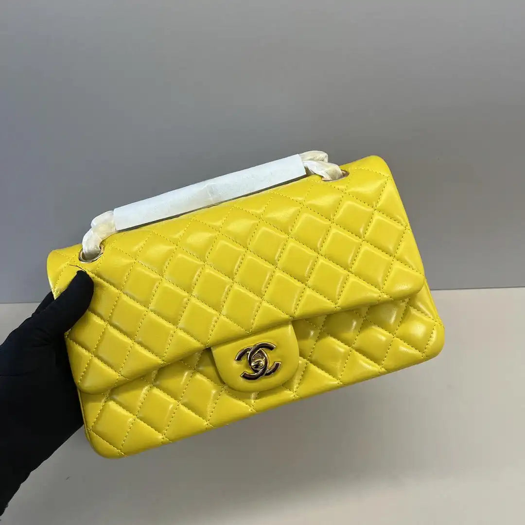 Chanel A01112 Flap Classic 11.12 Handbag Lambskin Yellow Gold