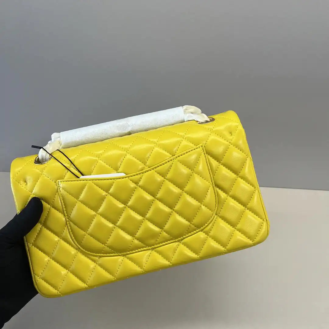 Chanel A01112 Flap Classic 11.12 Handbag Lambskin Yellow Gold