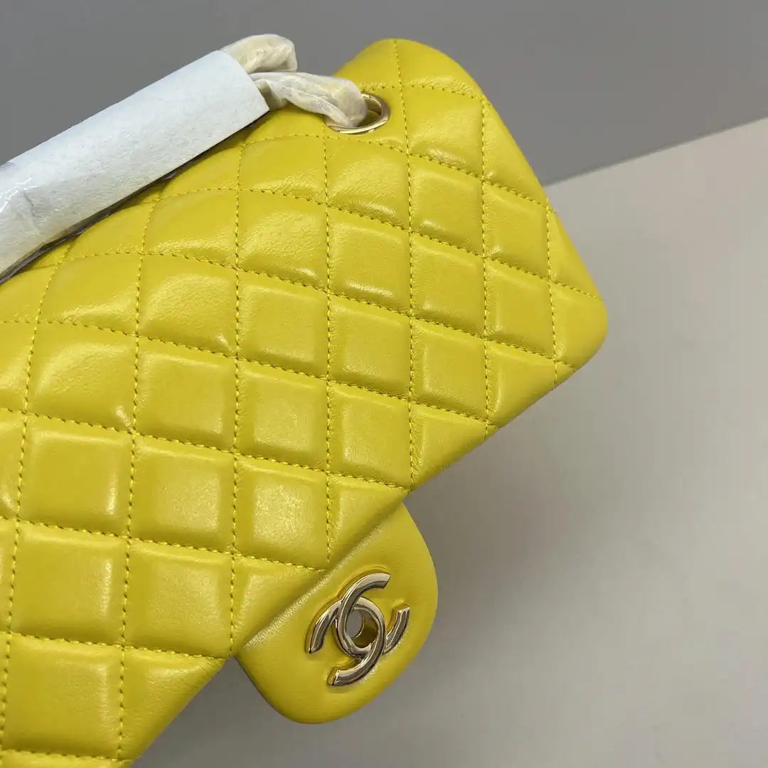 Chanel A01112 Flap Classic 11.12 Handbag Lambskin Yellow Gold
