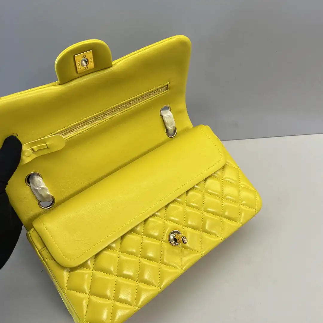 Chanel A01112 Flap Classic 11.12 Handbag Lambskin Yellow Gold