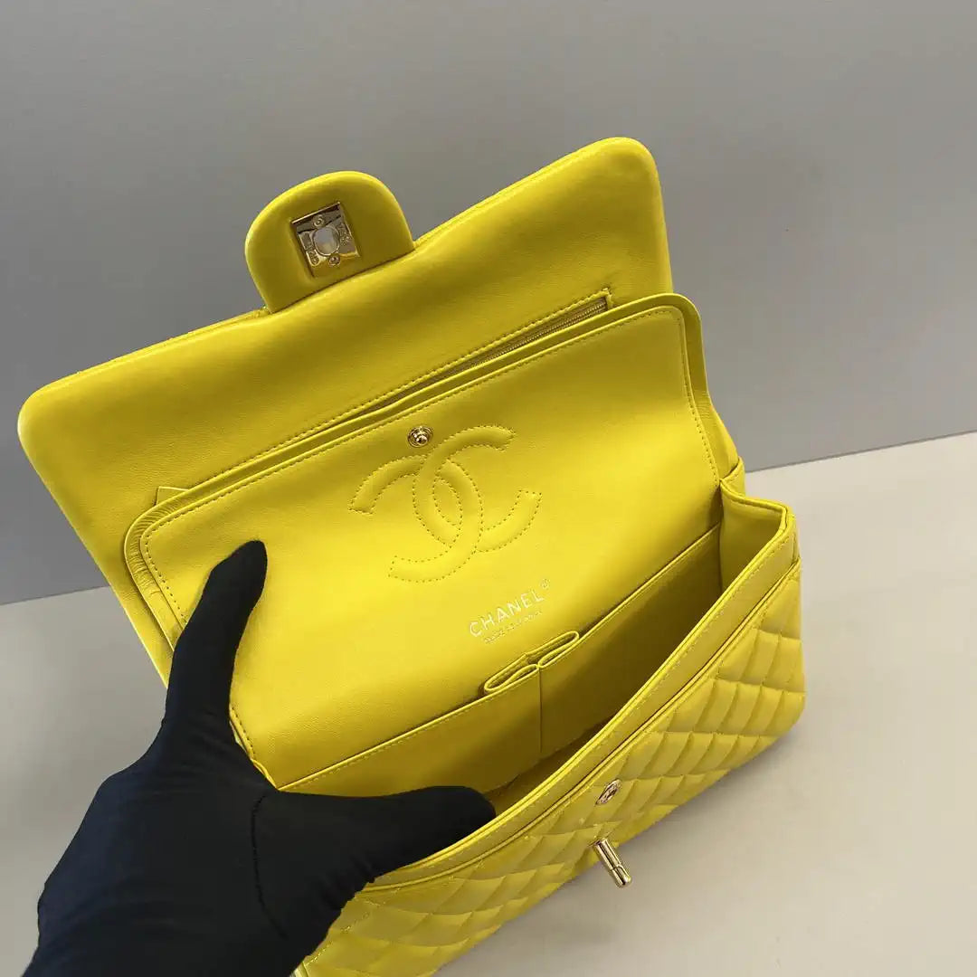 Chanel A01112 Flap Classic 11.12 Handbag Lambskin Yellow Gold