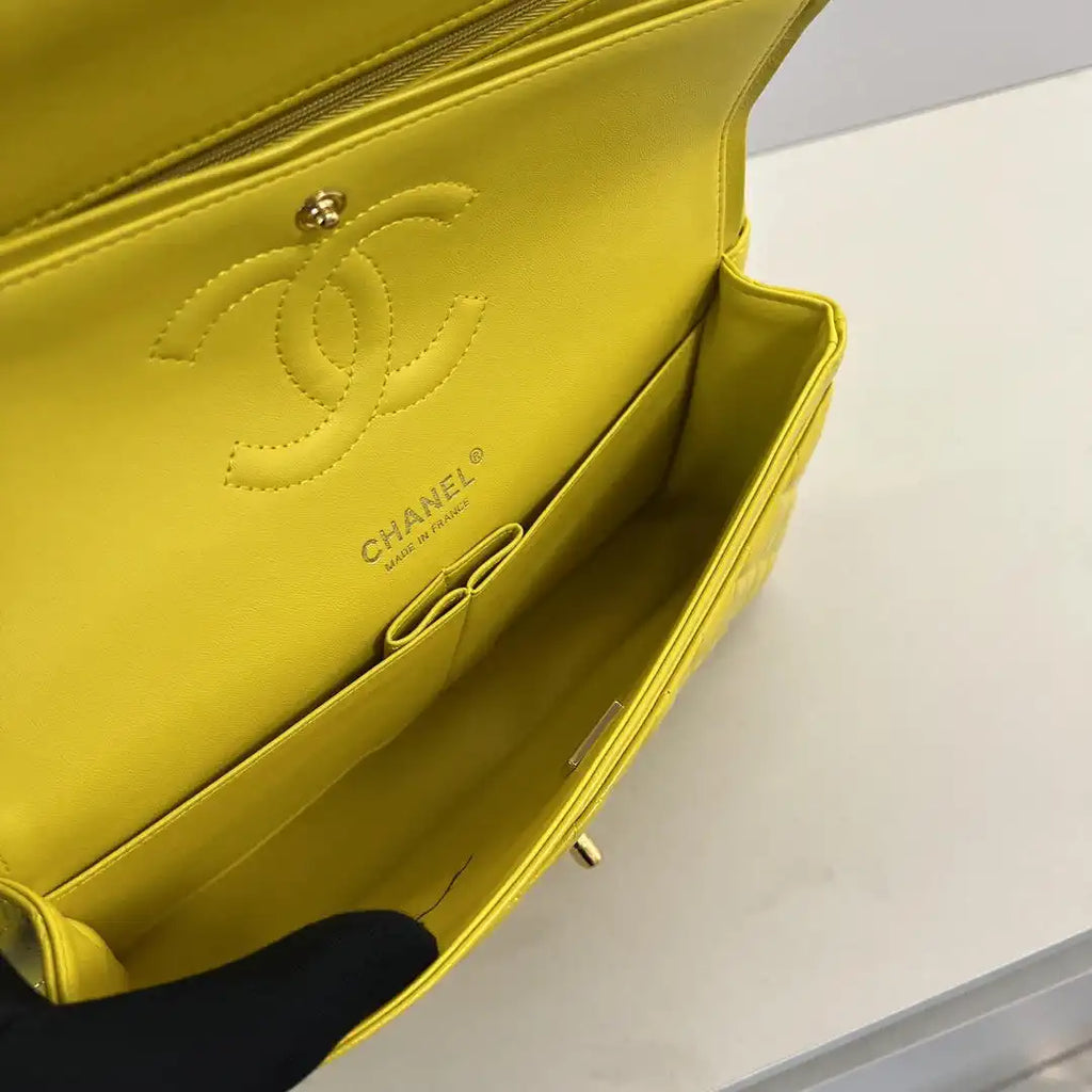Chanel A01112 Flap Classic 11.12 Handbag Lambskin Yellow Gold