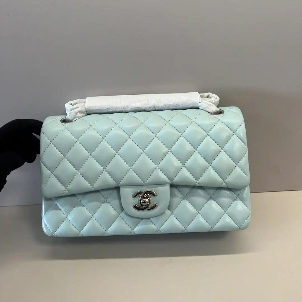 Chanel A01112 Flap Classic 11.12 Handbag Lambskin Ligth Blue Silver