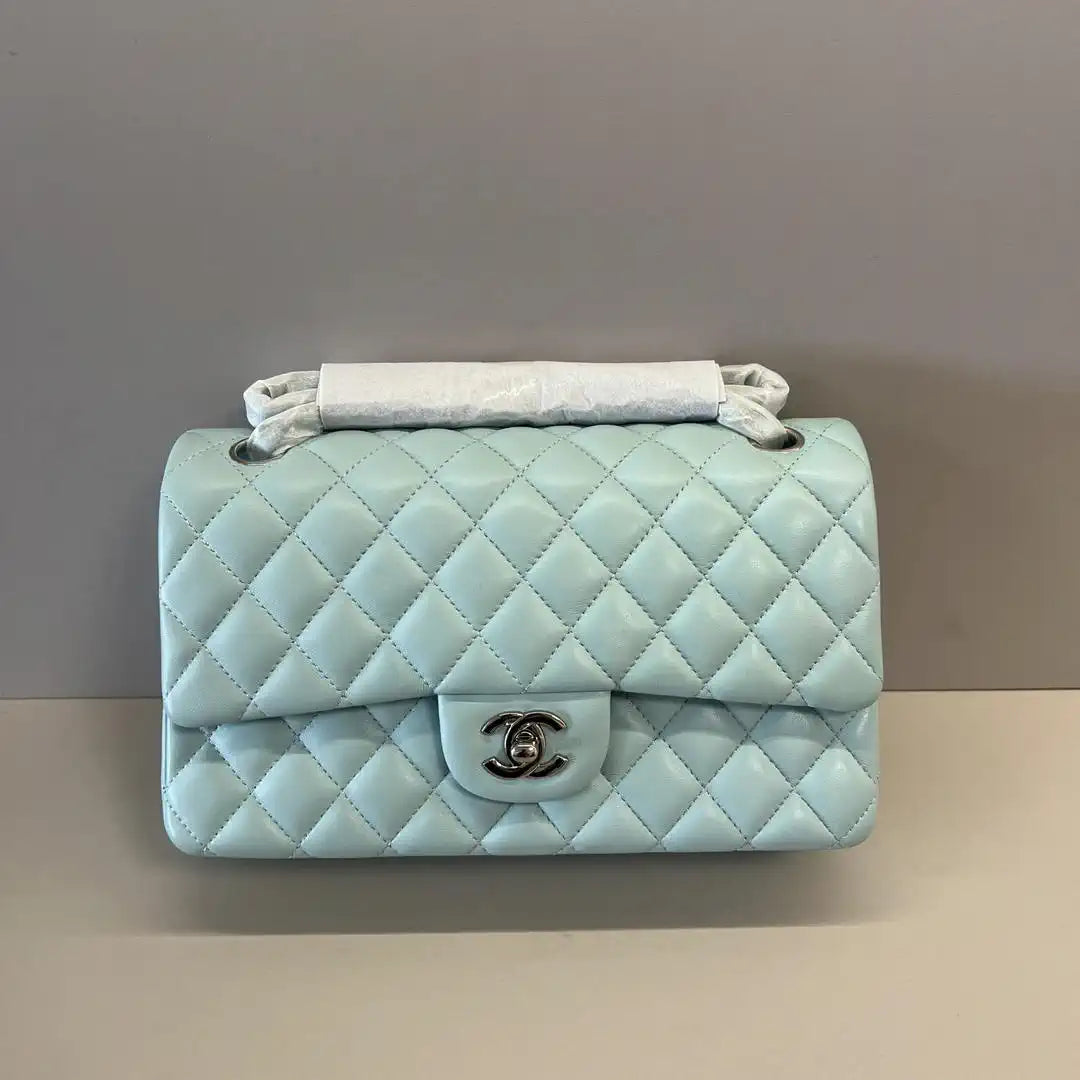 Chanel A01112 Flap Classic 11.12 Handbag Lambskin Ligth Blue Silver