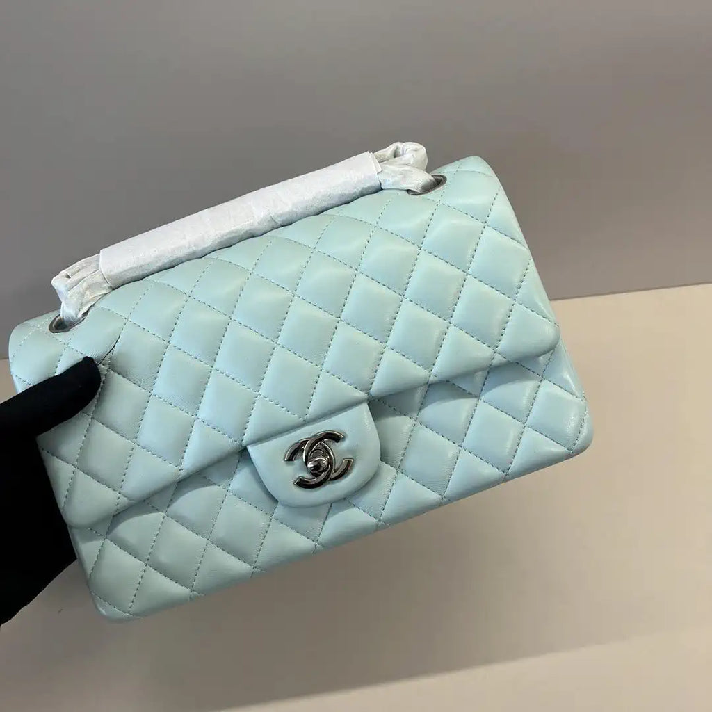 Chanel A01112 Flap Classic 11.12 Handbag Lambskin Ligth Blue Silver