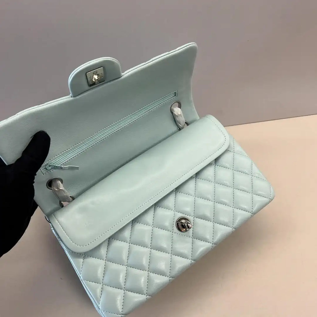 Chanel A01112 Flap Classic 11.12 Handbag Lambskin Ligth Blue Silver
