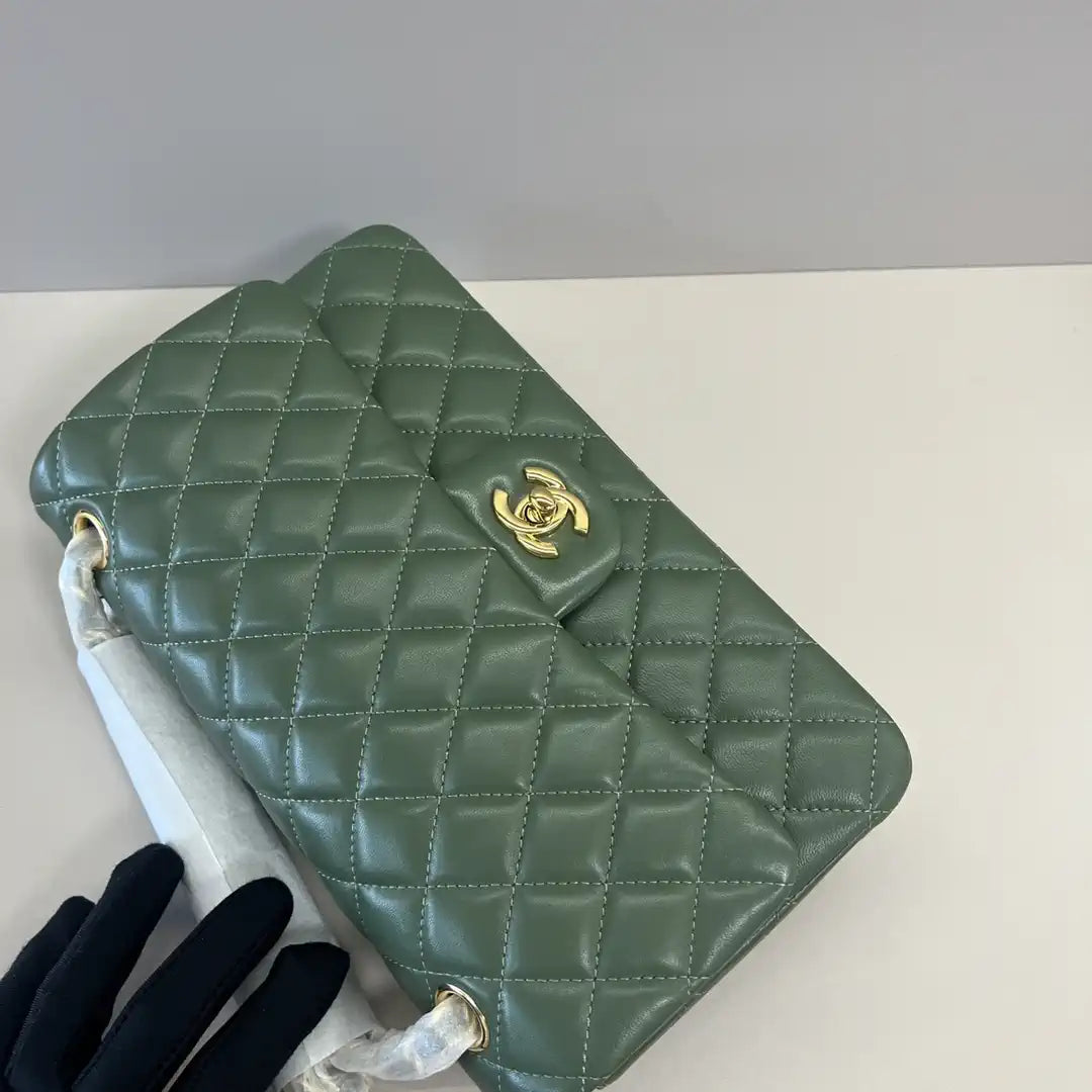 Chanel A01112 Flap Classic 11.12 Handbag Lambskin Dark Green