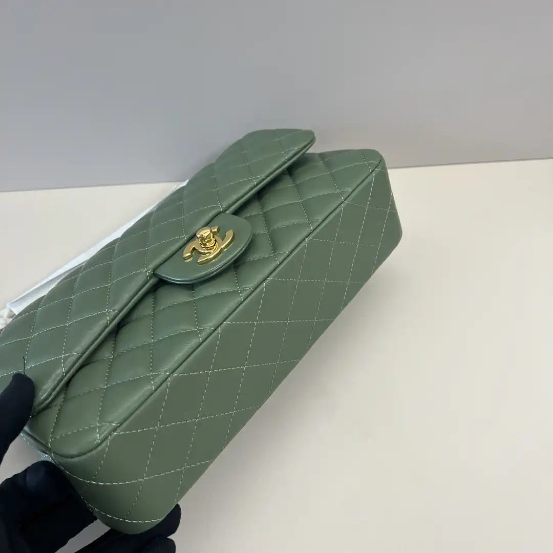 Chanel A01112 Flap Classic 11.12 Handbag Lambskin Dark Green
