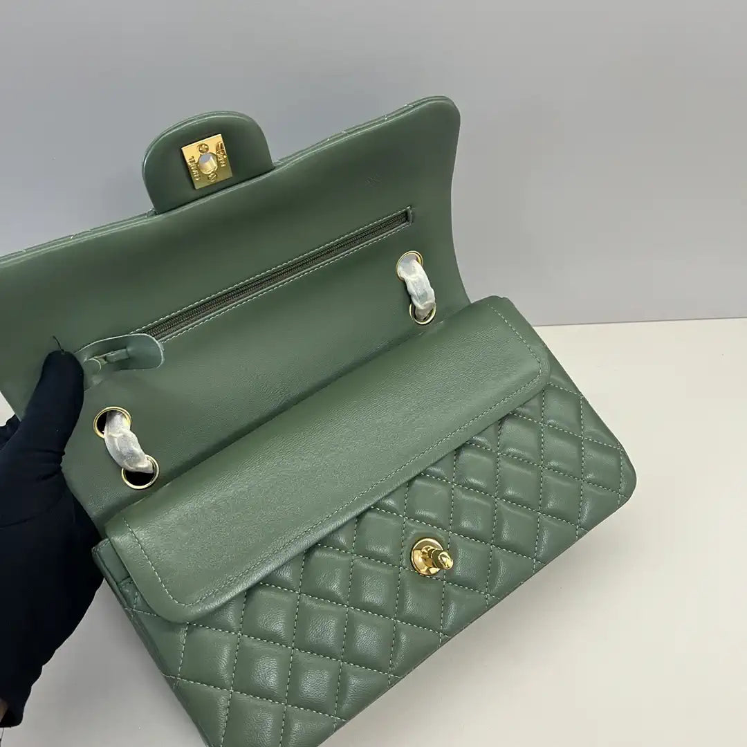 Chanel A01112 Flap Classic 11.12 Handbag Lambskin Dark Green