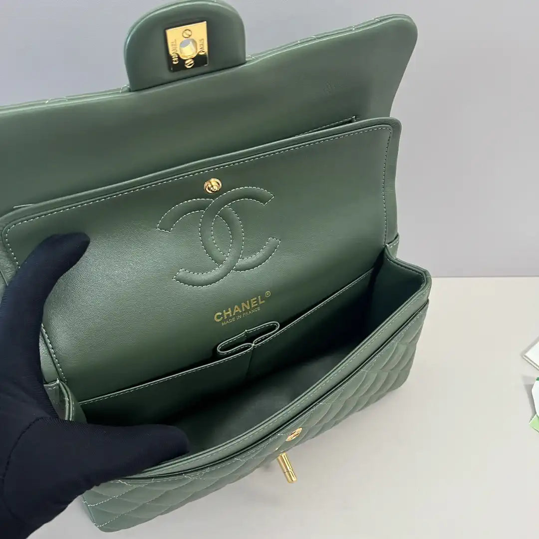 Chanel A01112 Flap Classic 11.12 Handbag Lambskin Dark Green