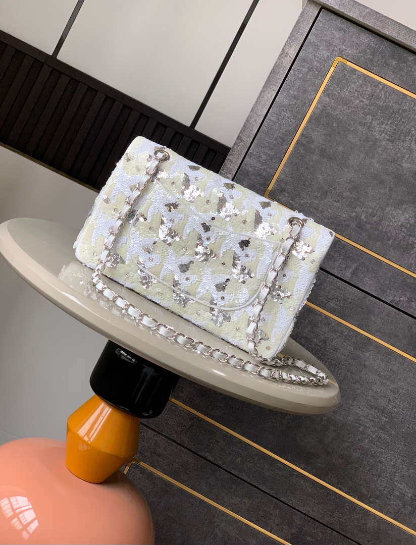 Chanel A01112 Flap Classic 11.12 Handbag Sequined & Lambskin White - Default Title - View 3