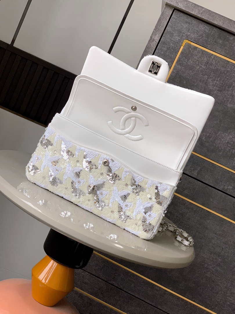 Chanel A01112 Flap Classic 11.12 Handbag Sequined & Lambskin White - Default Title - View 5
