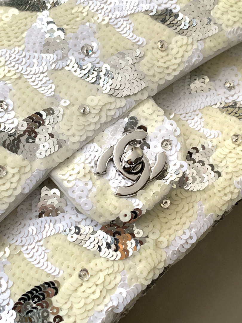 Chanel A01112 Flap Classic 11.12 Handbag Sequined & Lambskin White - Default Title - View 6